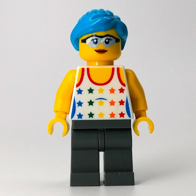 fig-011027 – White Torso, Dark Bluish Grey Legs, Dark Azure Hair