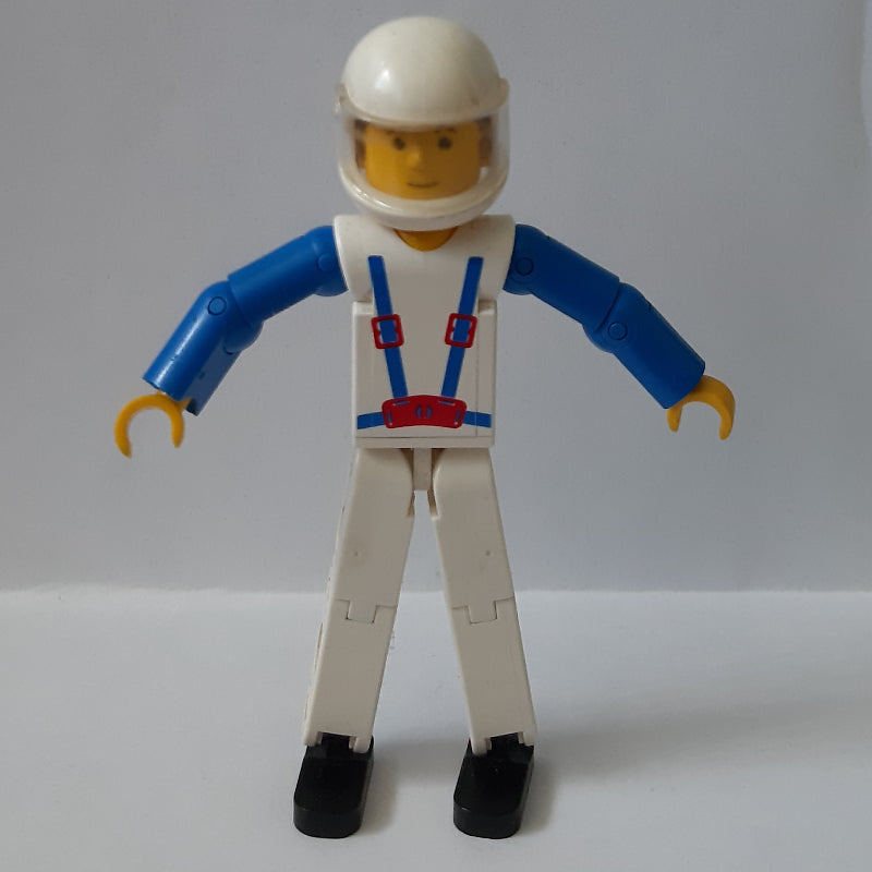 fig-011032 – Technic Figure White Legs, White Top with Blue Braces Print, Blue Arms, White Helmet