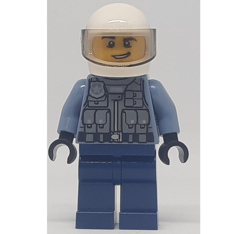 fig-011210 – Police - Sand Blue Torso, Dark Blue Legs, White Helmet