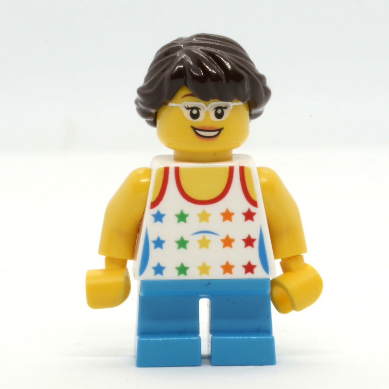 fig-011219 – Kid - White Torso, Dark Azure Legs, Dark Brown Hair, High Eyebrows