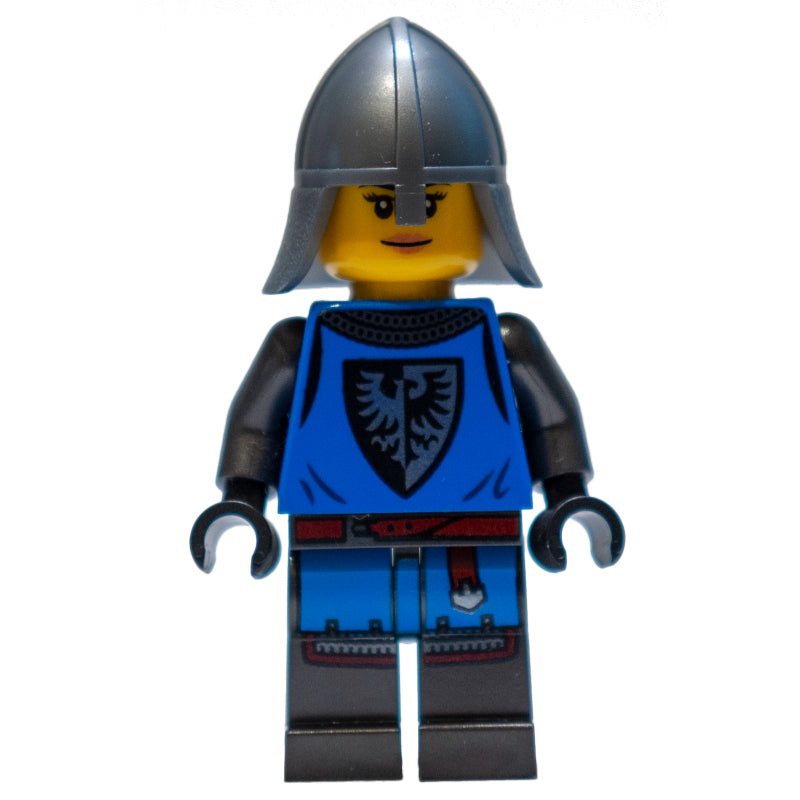 fig-011279 – Black Falcon Castle Guard, Female - Blue Torso, Pearl Dark Grey Legs, Flat Silver helmet