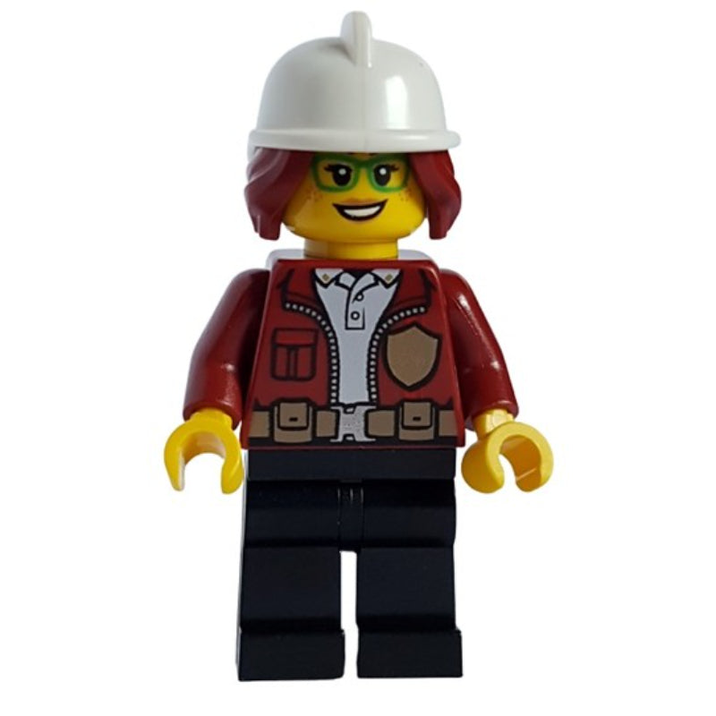 fig-011285 – Freya McCloud, Open Dark Red Jacket with Badge, White Fire Helmet (3626cpr2972 Head)