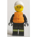 fig-011413 – Firewoman, Black Fire Suit, Orange Lifevest, White Cap