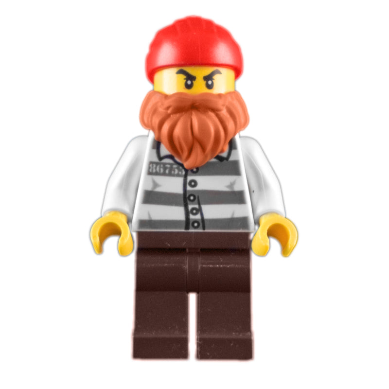 fig-011414 – Criminal, Prison Shirt with #86753, Beard, Red Head Wrap