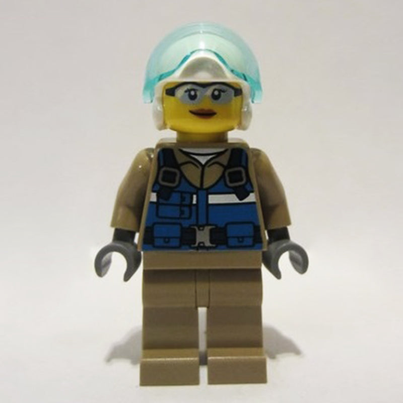 fig-011418 – Woman, Helicopter Pilot, Blue Vest over Dark Tan Shirt