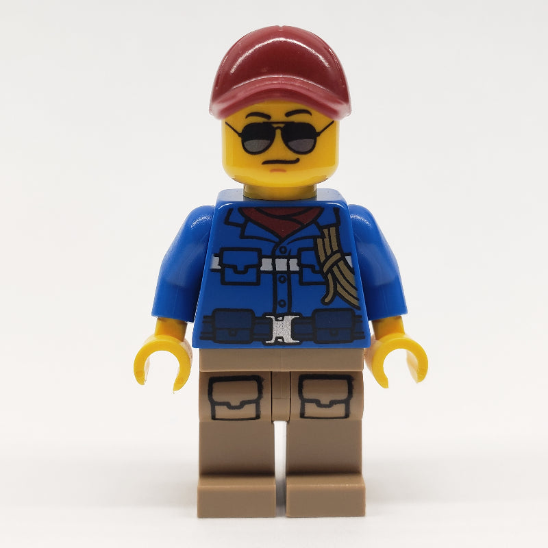 fig-011423 – Man, Blue Jacket, Dark Red Cap, Sunglasses