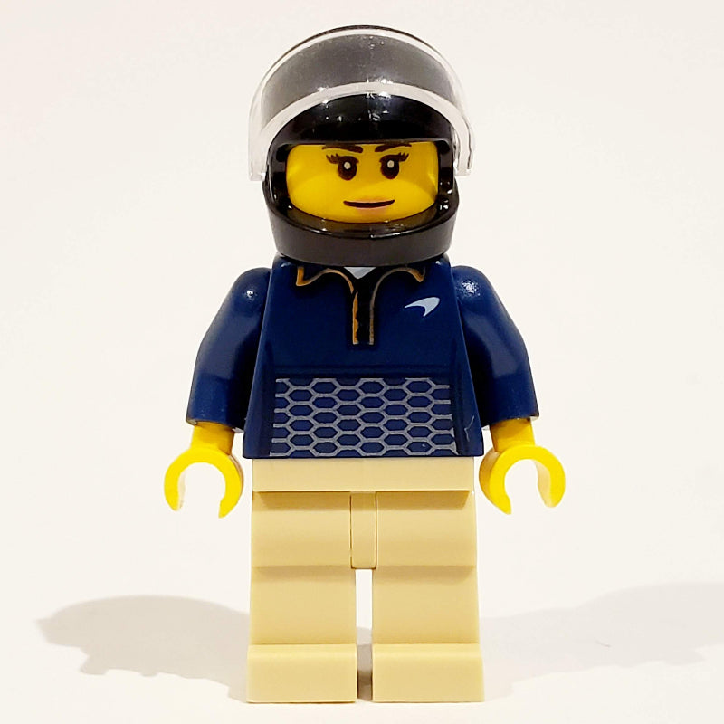 fig-011499 – Racer Driver - Dark Blue Torso, Tan Legs, Black Helmet