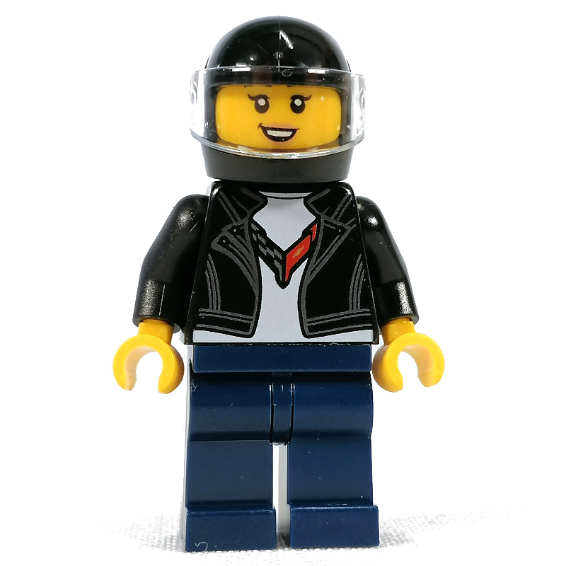 fig-011501 – Race Driver - Black Torso, Jacket, Dark Blue Legs, Black Helmet