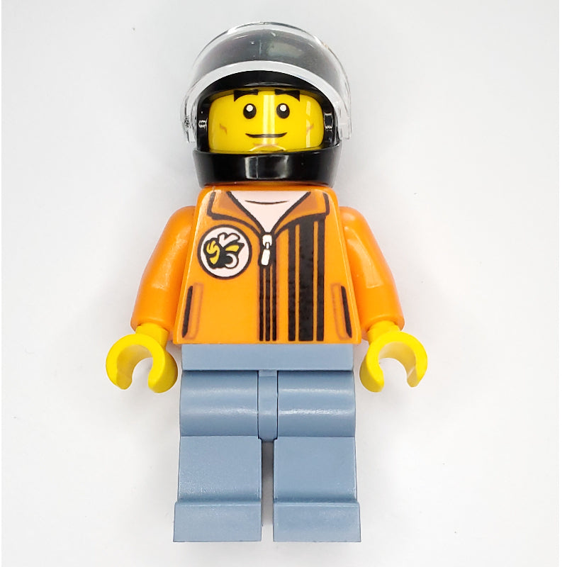 fig-011503 – Race Driver - Orange Torso, Sand Blue Legs, Black Helmet