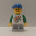 fig-011561 – Kid, White Torso, Light Bluish Grey Legs, Blue Cap (41879a Legs)
