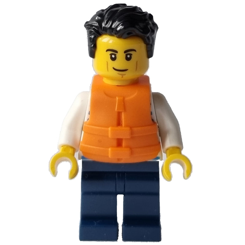 fig-011628 – Man, Sailor, Dark Blue Striped Shirt, Dark Blue Legs, Orange Life Vest