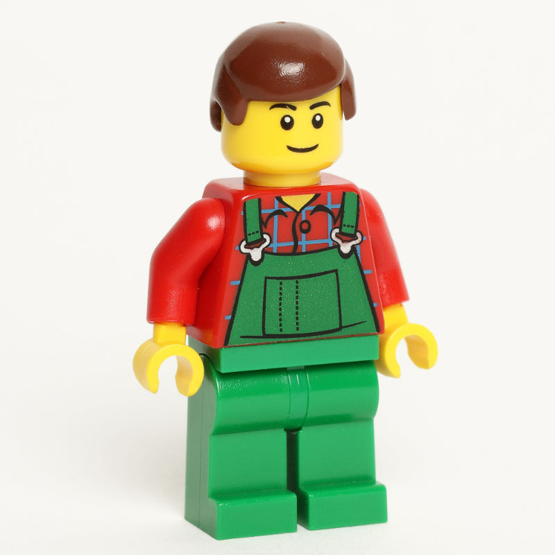 fig-011662 – Man, Green Overalls over Red Shirt, Reddish Brown Hair, Black Eyebrows