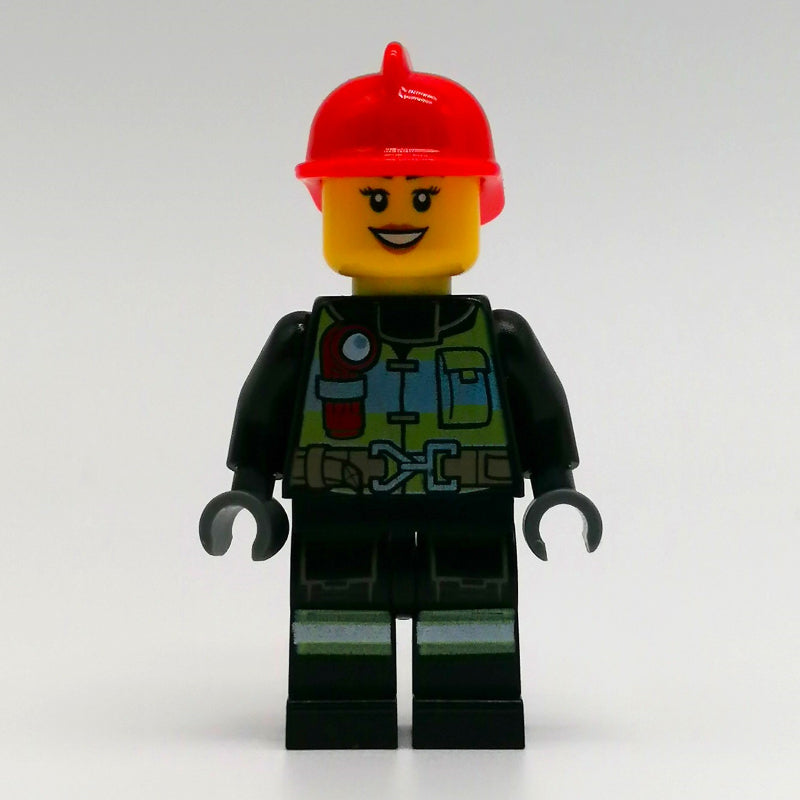 fig-011736 – Fire Fighter - Black Torso, Black Legs, Red Helmet, Female