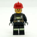 fig-011738 – Fire Fighter - Black Torso, Black Legs, Red Helmet, Dark Tan Beard
