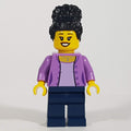 fig-011801 – Woman, Medium Lavender Cardigan, Dark Blue Legs