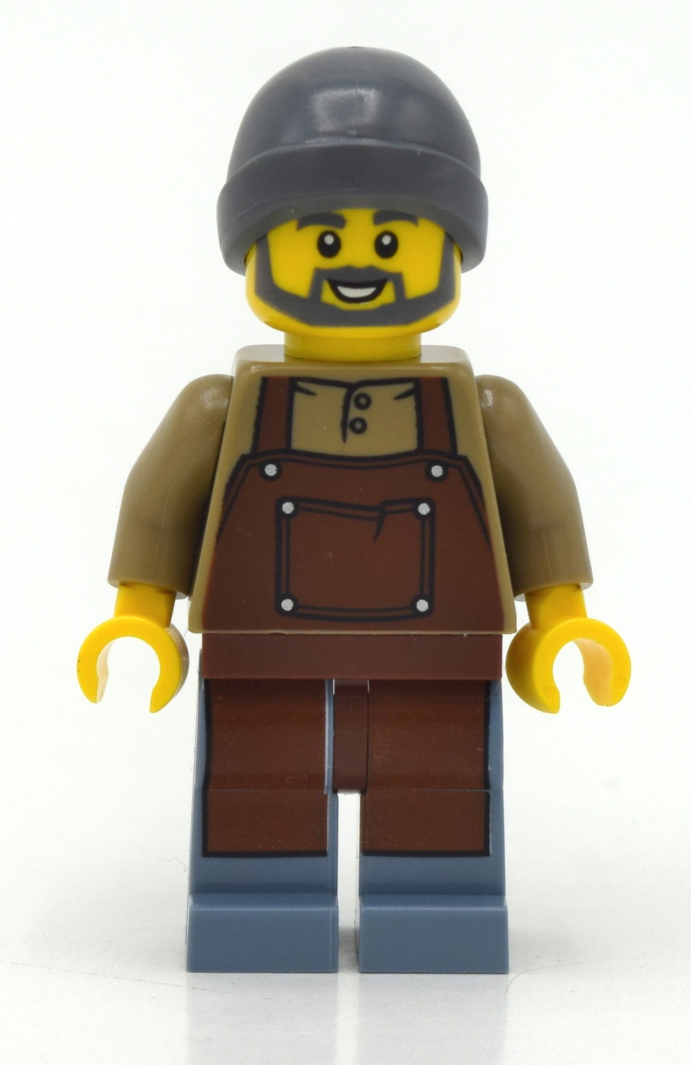 fig-011869 – Barista, Reddish Brown Apron, Sand Blue Legs, Dark Bluish Gray Beanie Hat