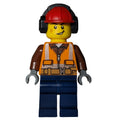 fig-011872 – Worker - Orange Safety Vest, Dark Blue Legs, Red Helmet