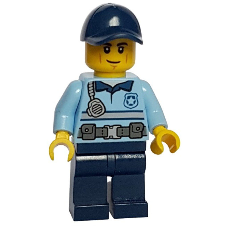 fig-011990 – Police Officer - Justin Justice - Bright Light Blue Shirt, Dark Blue Legs, Dark Blue Cap