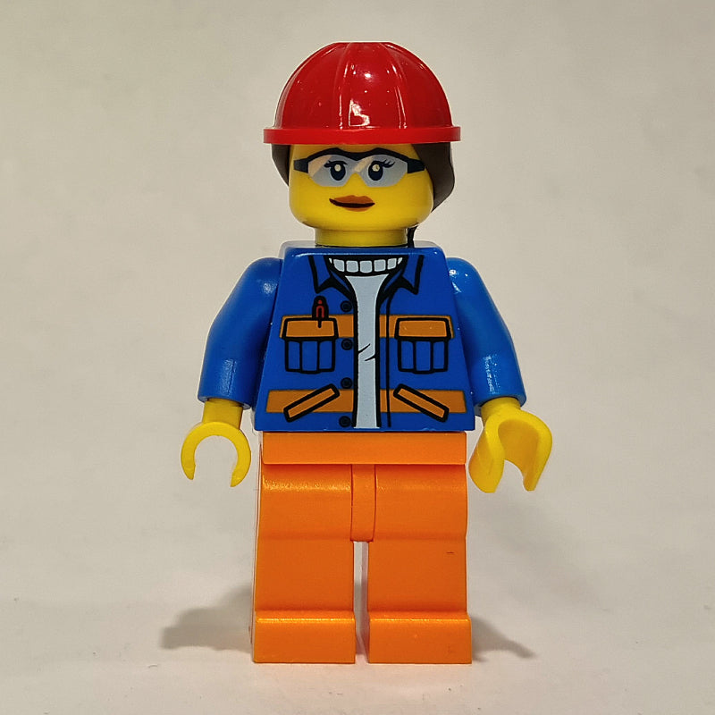 fig-012001 – Construction Worker, Blue Jacket, Orange Legs, Red Helmet
