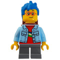 fig-012007 – Boy, Bright Light Blue Jacket, Blue Hair, Reddish Brown Backpack