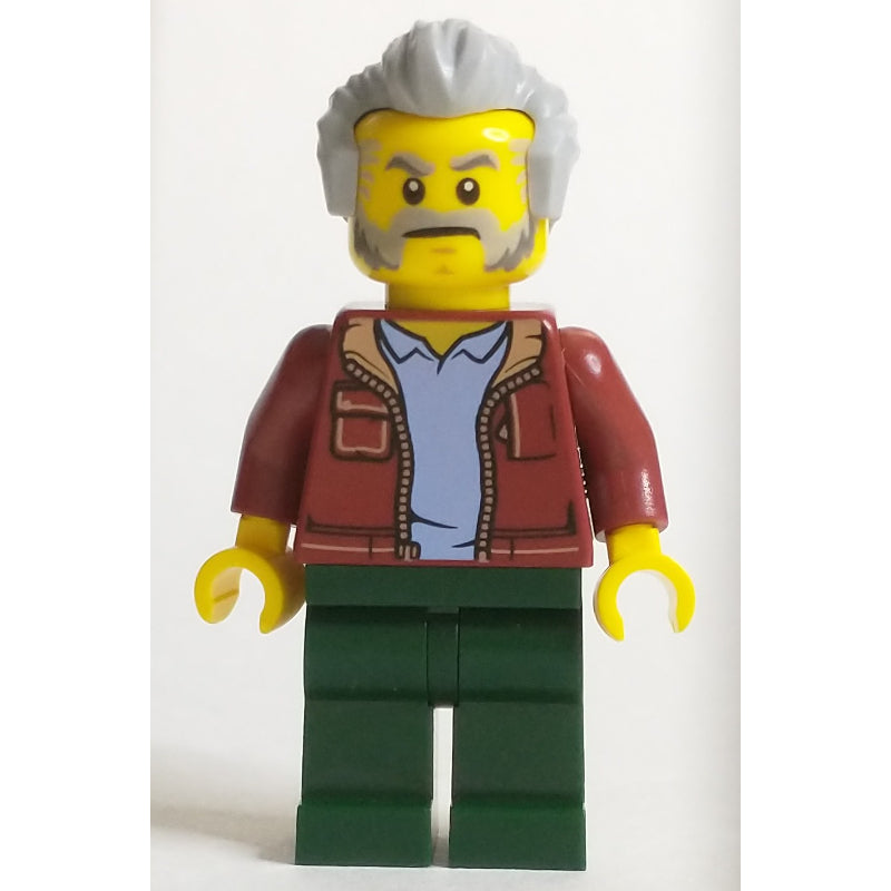 fig-012014 – Man, Dark Red Jacket, Dark Green Legs, Light Bluish Gray Hair and Beard