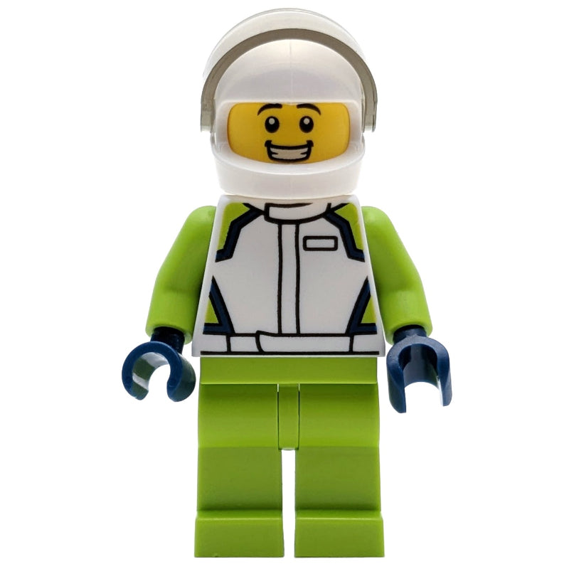 fig-012017 – Racer, White Race Jacket, Lime Legs, White Helmet