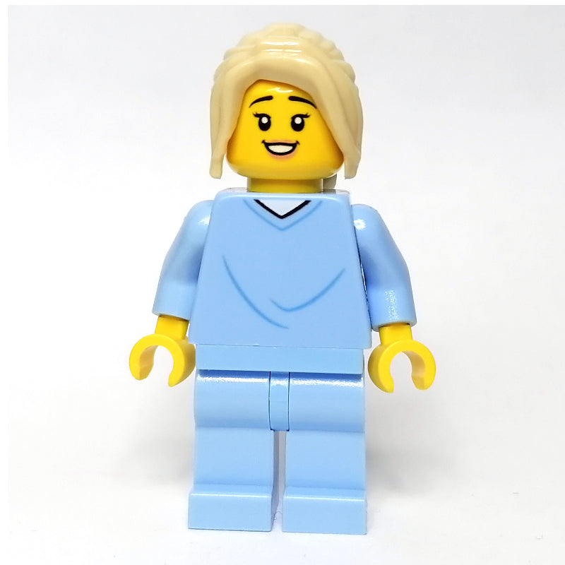 fig-012043 – Woman, Bright Light Blue Hospital Gown, Tan Hair
