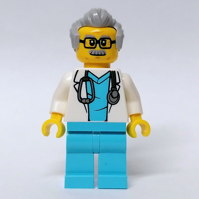 fig-012048 – Doctor, White Coat, Medium Azure Scrubs, Light Bluish Gray Hair, Glasses
