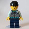 fig-012051 – Woman, Light Bluish Gray Riding Jacket, Black Helmet with Ponytail