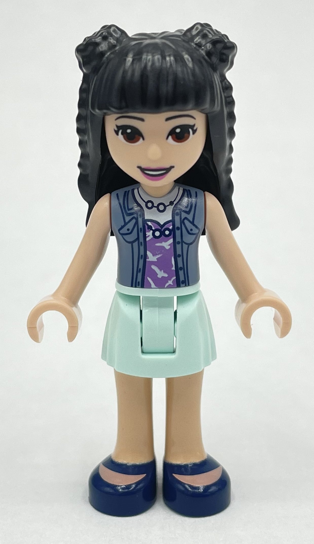 fig-012131 – Emma - Sand Blue Top, Light Aqua Skirt, Black Hair with Buns