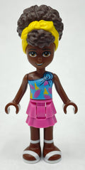 fig-012132 – Nandi - Medium Azure Top, Dark Pink Skirt, Dark Brown Hair with Bandana