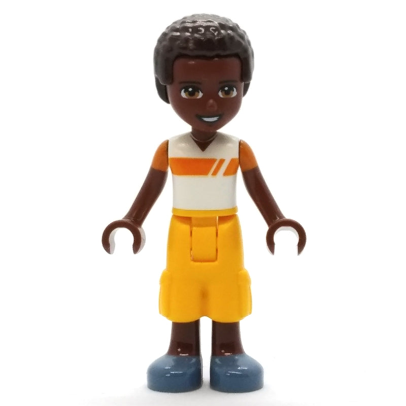 fig-012137 – Elijah - White/Orange Shirt, Bright Light Orange Pants, Dark Brown Hair
