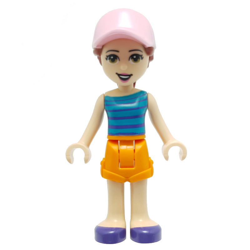 fig-012139 – Harper - Dark Turquoise Top, Bright Light Orange Skirt, Pink Cap