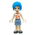 fig-012141 – Evelyn - White Top, Sand Blue Skirt, Dark Azure Hair