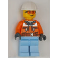 fig-012162 – Construction Worker, Orange Safety Jacket, Bright Light Blue Legs, White Hard Hat