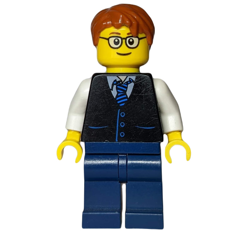 fig-012219 – Black Torso, Dark Blue Legs, Dark Orange Hair - Rounded Glasses