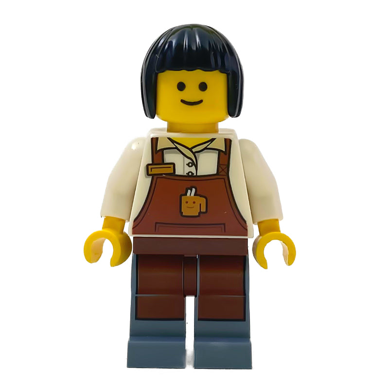 fig-012274 – Barista, White Torso, Reddish Brown Apron, Sand Blue Legs