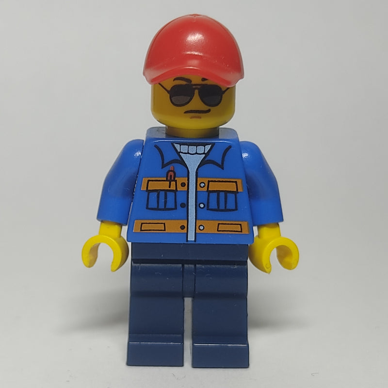 fig-012304 – Man, Blue Jacket with Orange Stripes, Dark Blue Legs, Red Cap, Sunglasses - No Backprint