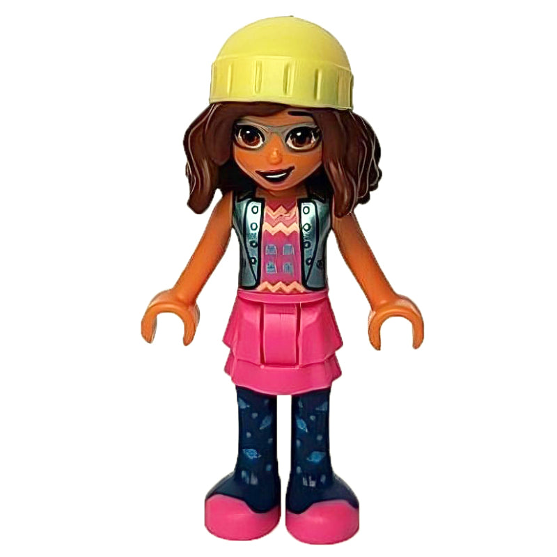 fig-012333 – Olivia - Metallic Blue Jacket, Dark Pink Skirt, Bright Light Yellow Cap