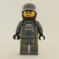 fig-012340 – Race Driver, Dark Bluish Gray Racing Suit with Lime Trim, Black Helmet