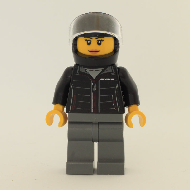fig-012341 – Race Driver, Black Jacket, Dark Bluish Gray Legs, Black Helmet