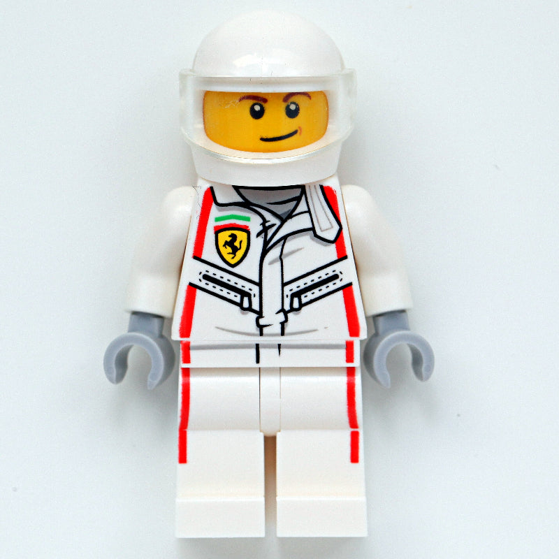 fig-012344 – Race Driver, White Ferrari Racing Suit, White Helmet
