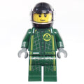 fig-012345 – Race Driver, Dark Green Lotus Racing Suit, Black Helmet