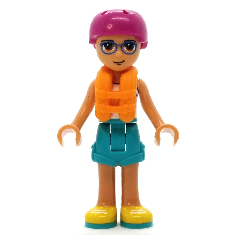 fig-012351 – Sebastian - White Top, Dark Turquoise Shorts, Magenta Helmet, Orange Life Vest