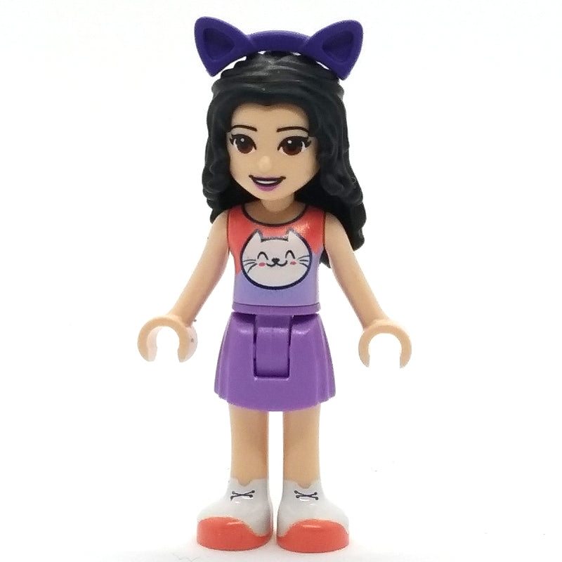 fig-012354 – Emma - Coral Top, Medium Lavender Skirt, Dark Purple Cat Ears