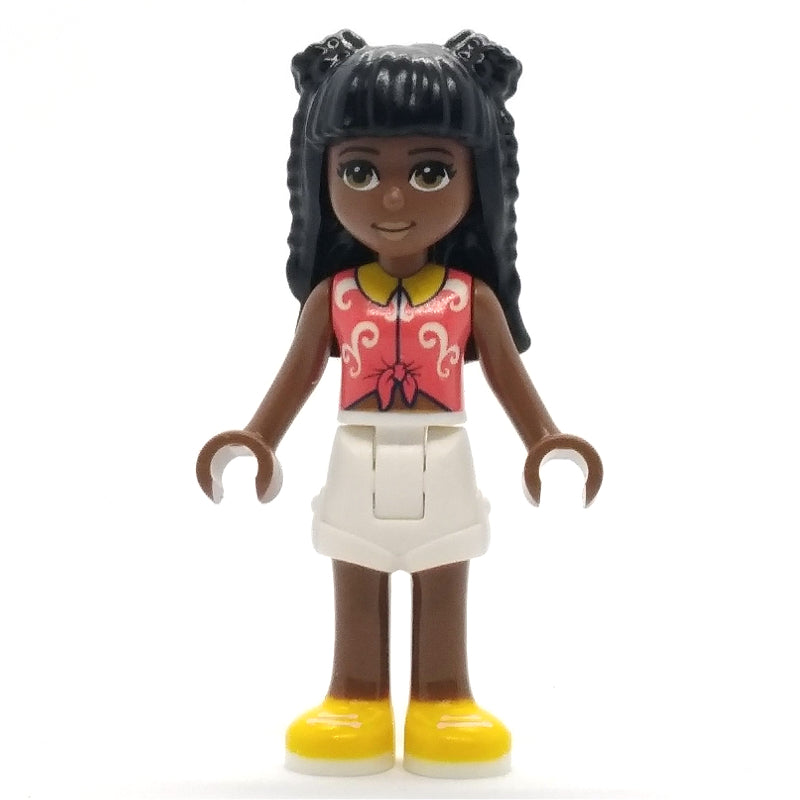 fig-012355 – Priyanka - Coral Top, White Shorts, Black Hair