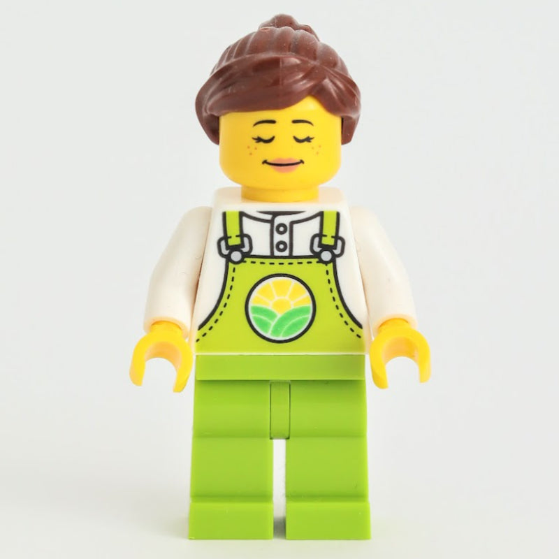 fig-012616 – Farmer, Lime Overalls, Reddish Brown Ponytail