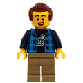 fig-012775 – Man, Open Dark Blue Plaid Shirt, Dark Tan Legs, Reddish Brown Hair