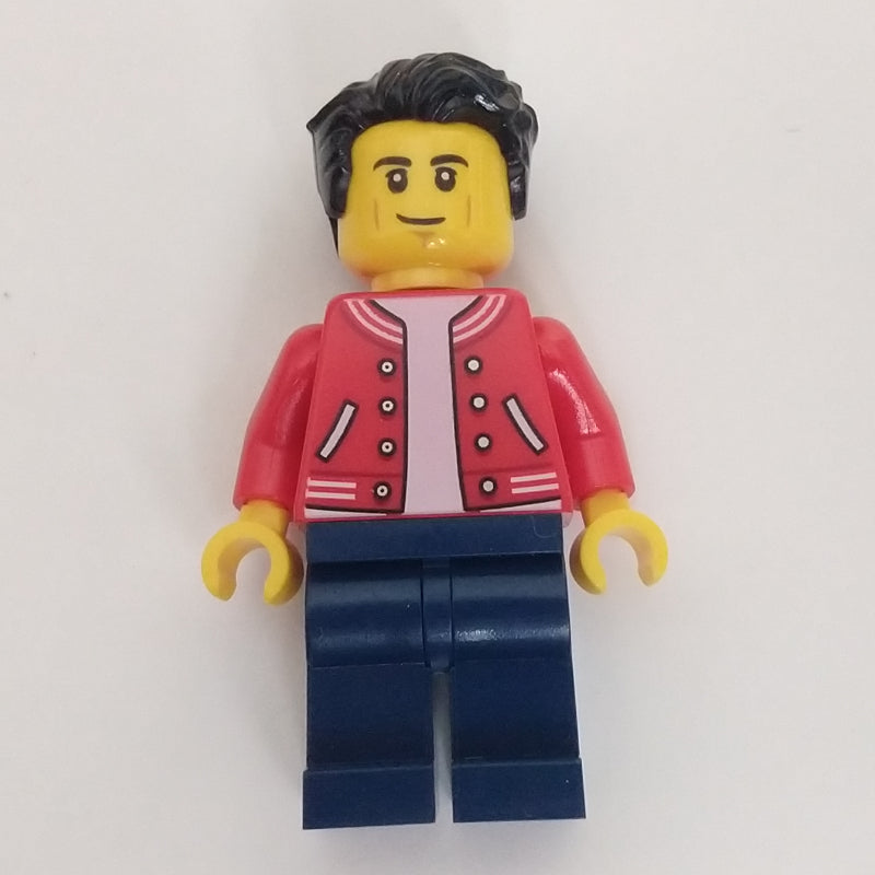 fig-012778 – Man, Red Letterman Jacket, Dark Blue Legs