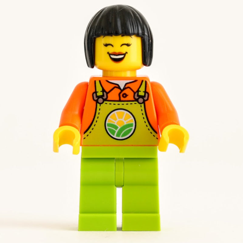 fig-012780 – Farmer, Woman, Lime Overalls, Black Hair